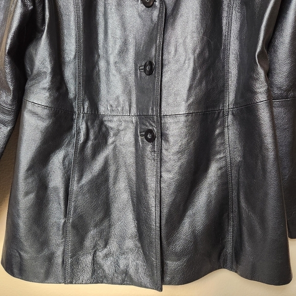Worthington Womens Black Leather Notch Collar Buttonfront Jacket-Size XL - Picture 4 of 8